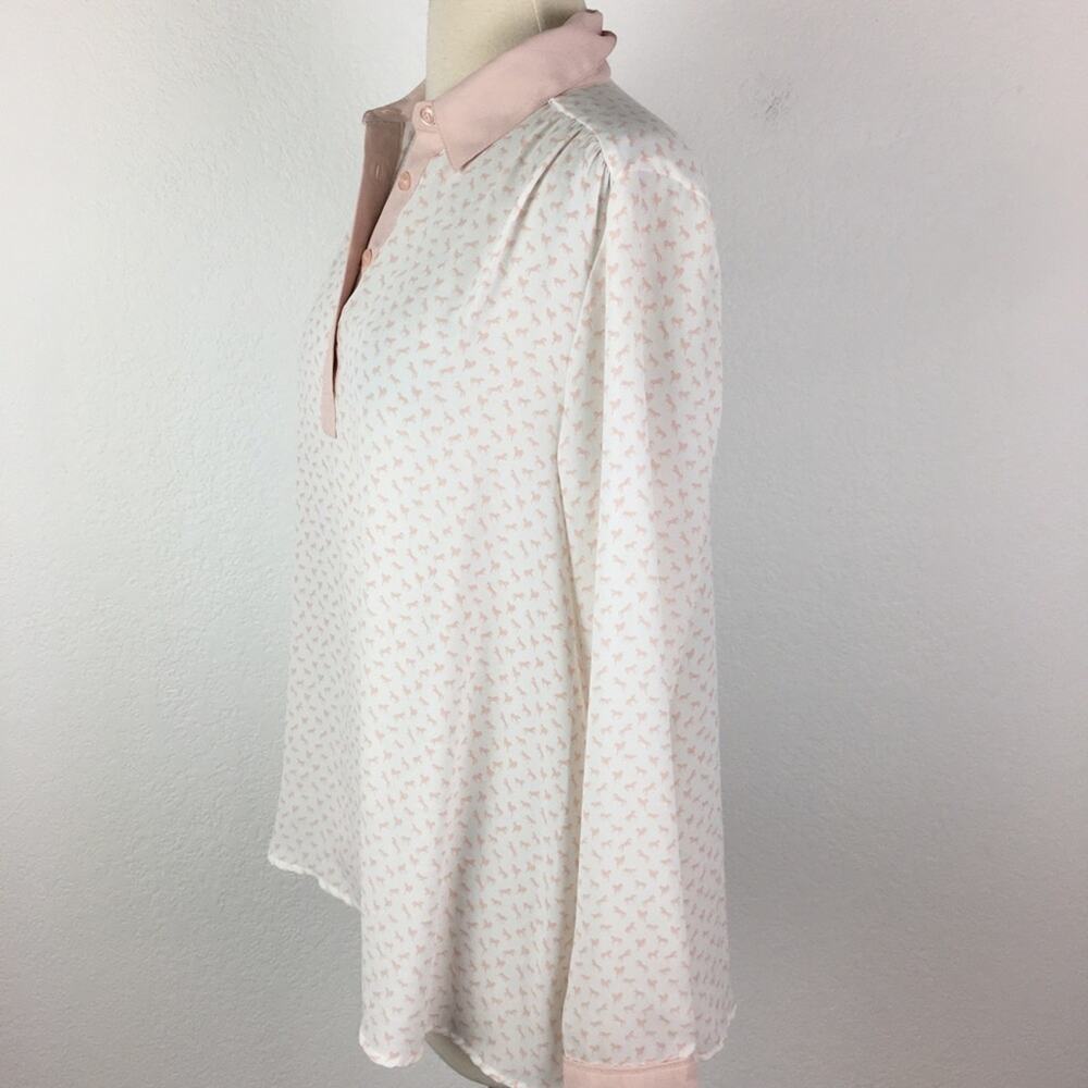 Free People Pink Pop Over Pink  Horse Print Long Sleeve Blouse  Top XS - Picture 4 of 8